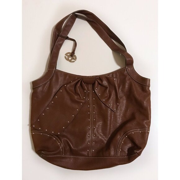 Marc Ecko Brown Bow Studded Slouchy Purse - Picture 1 of 5